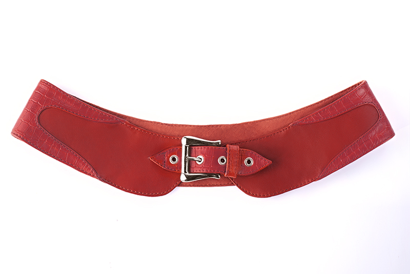 Scarlet red women's dress handbag, matching pumps and belts. Rear view - Florence KOOIJMAN